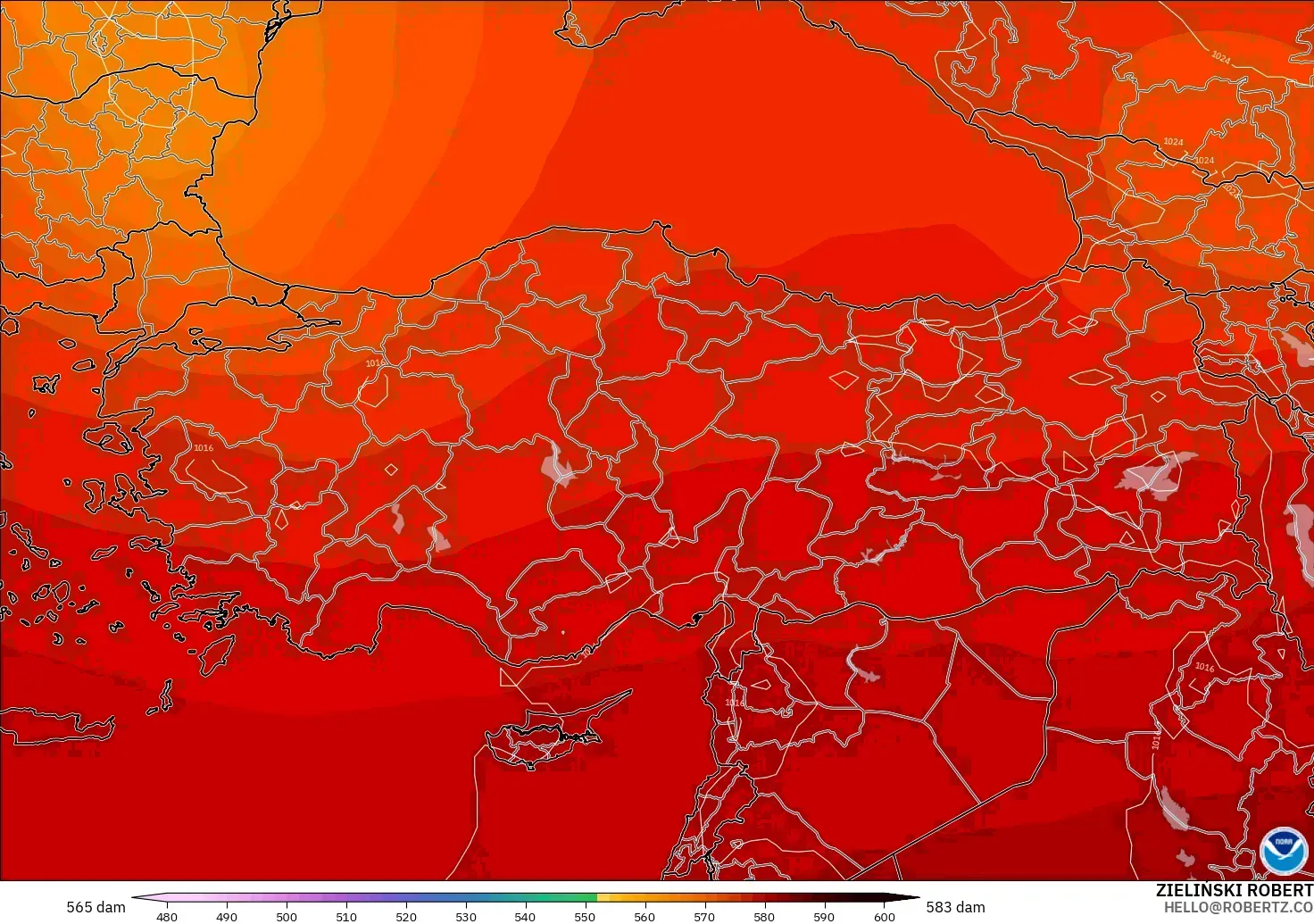 GFS modelo - Turquía, Altura geopotencial a 500 hPa