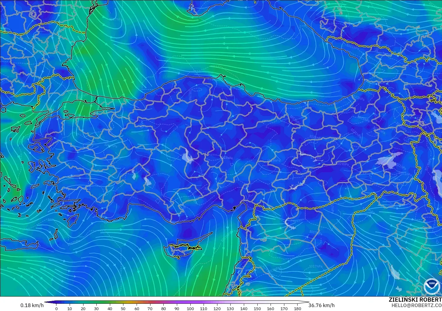 GFS modelo - Turquía, Viento a 10 m