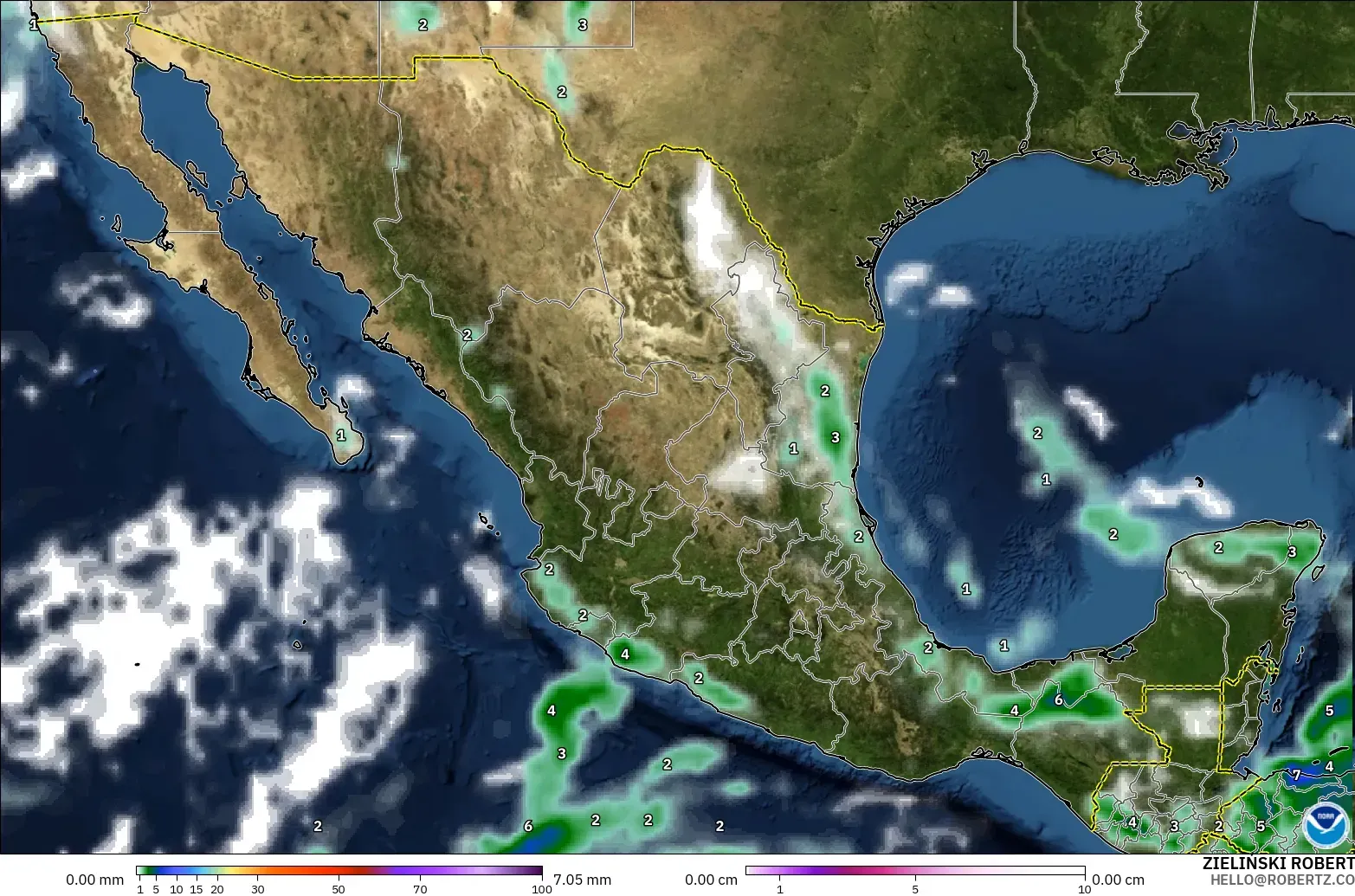 GFS modelo - México, Precipitación, nubes y presión