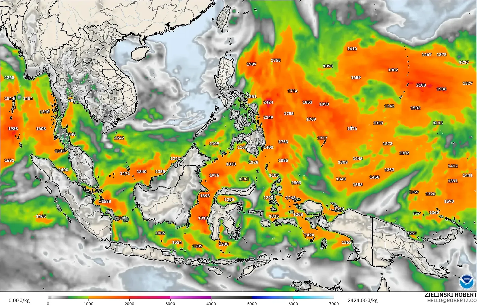 GFS modelo - Sudeste Asiático, CAPE