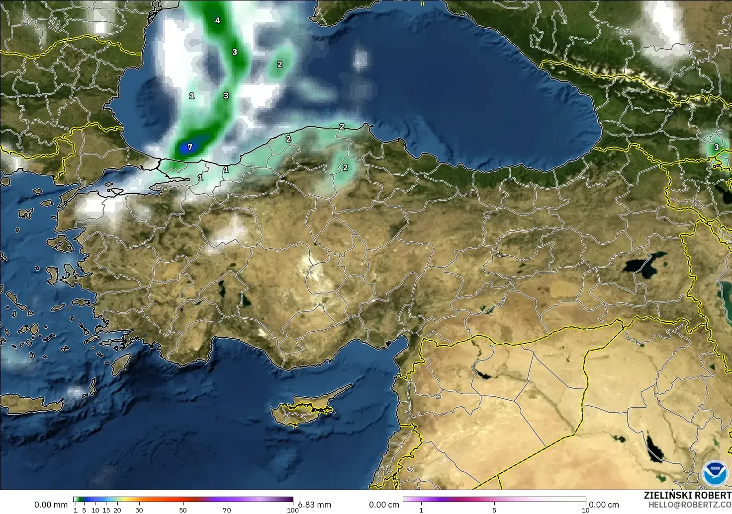 GFS modelo - Turquía, Precipitación, nubes y presión