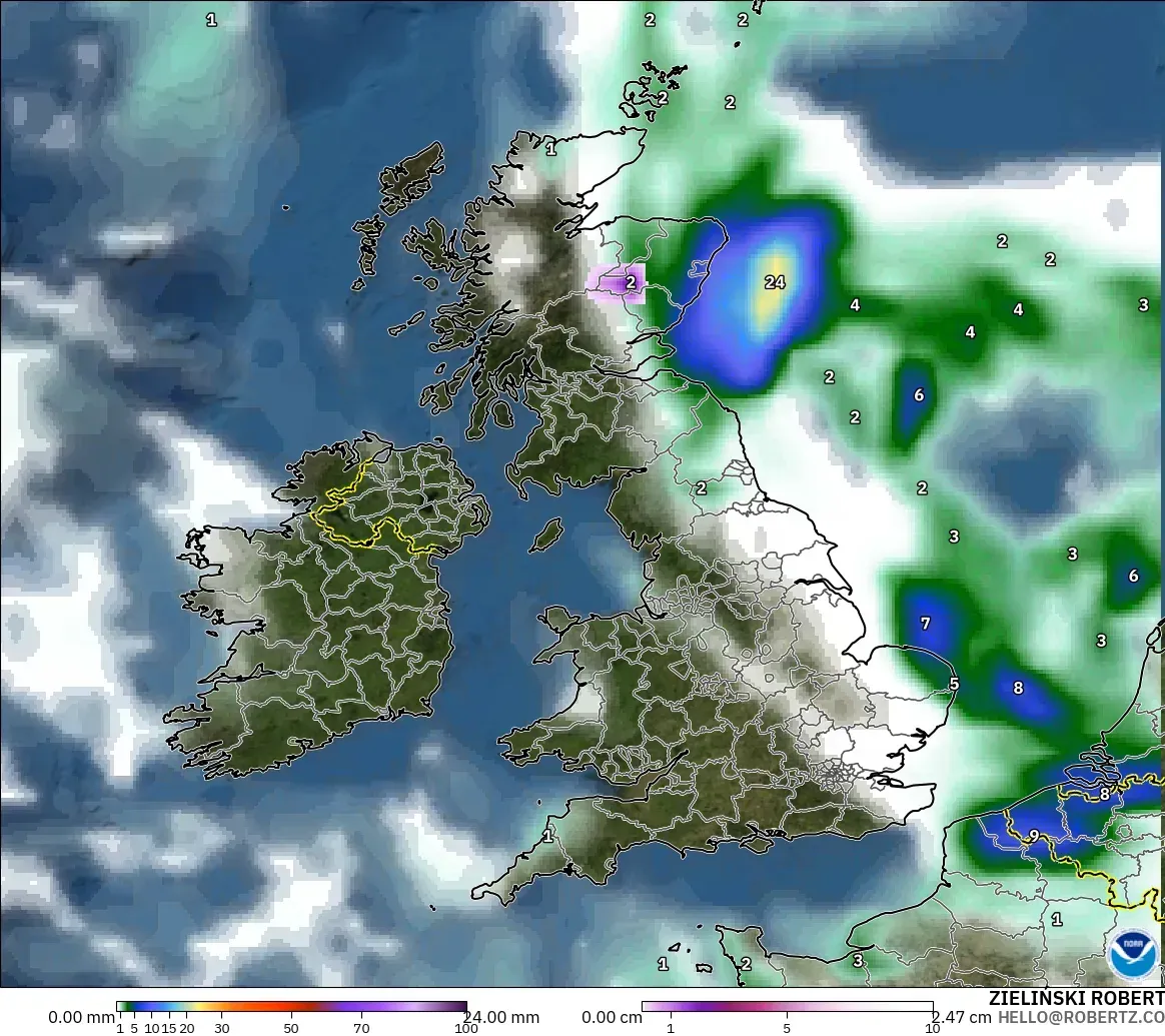 GFS modelo - Reino Unido, Precipitación, nubes y presión