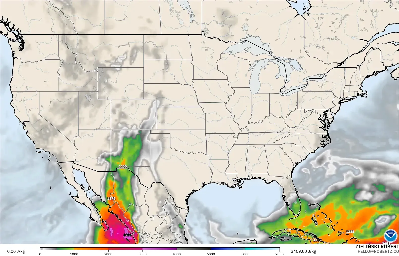 GFS modelo - Estados Unidos, CAPE