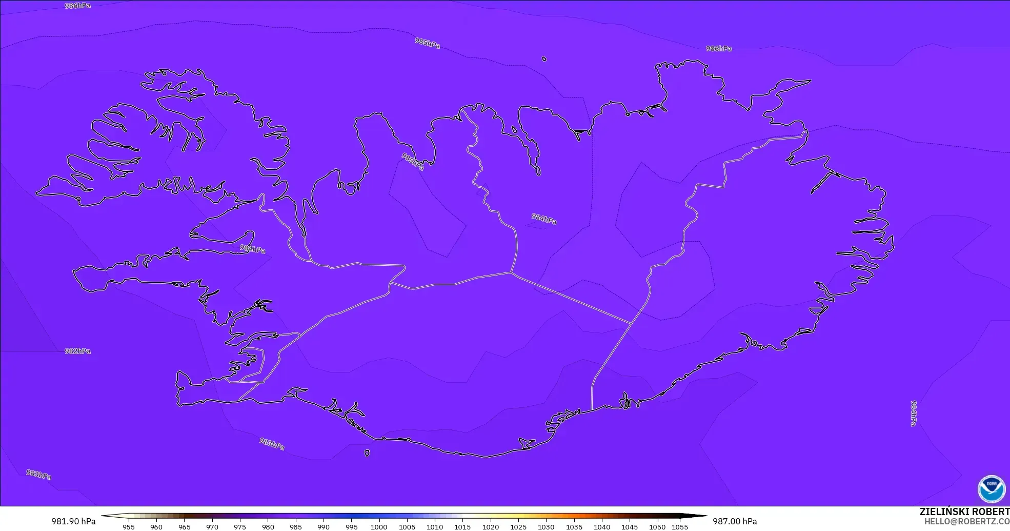 GFS modelo - Islandia, Presión