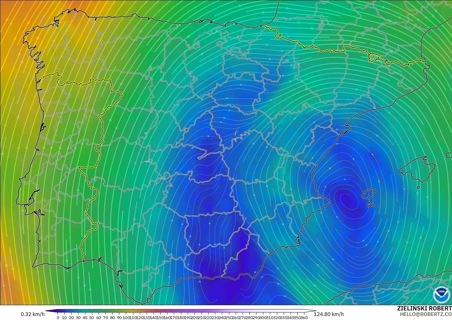 GFS modelo - España, Viento a 300 hPa (corriente en chorro)