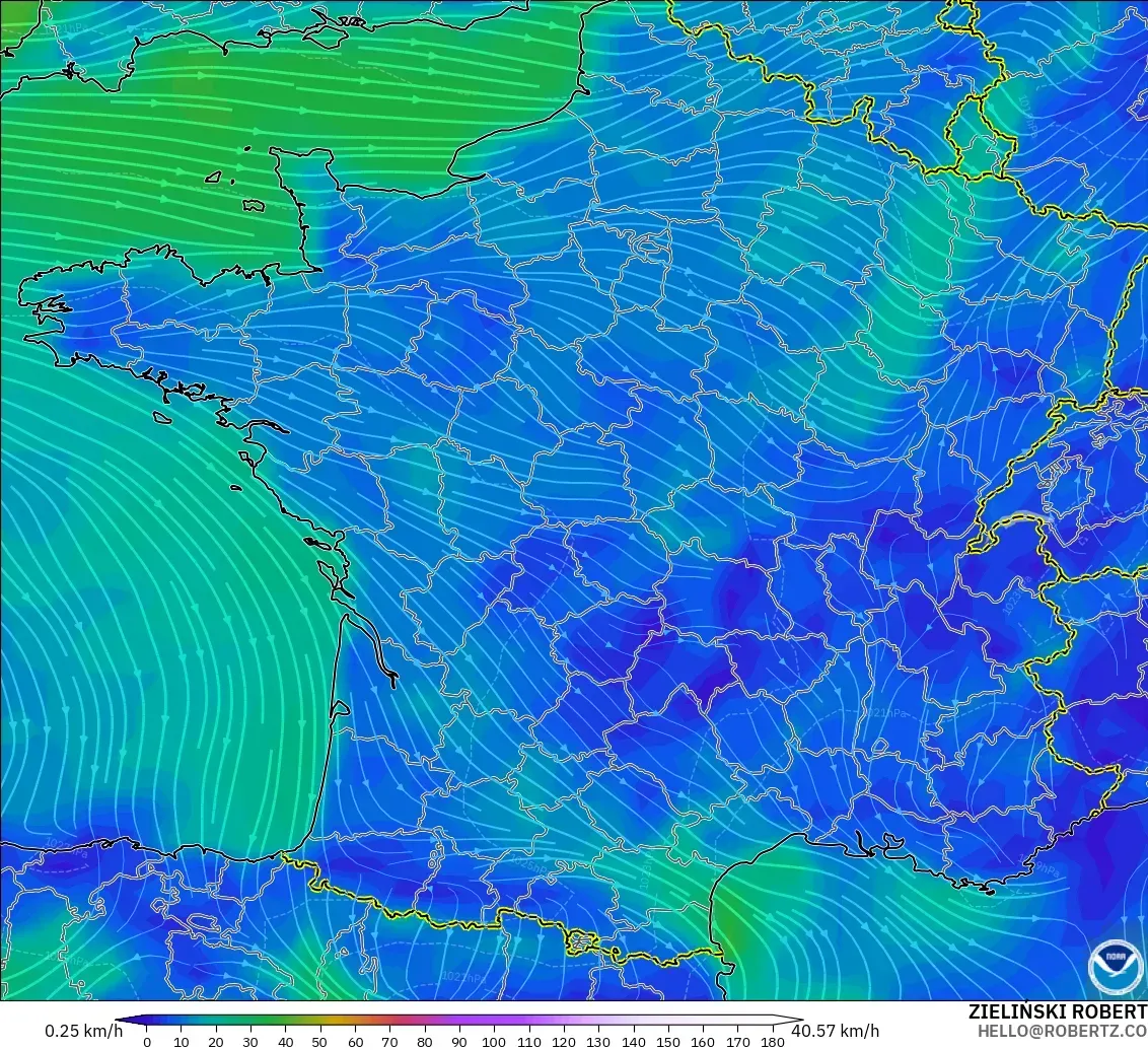GFS modelo - Francia, Viento a 10 m