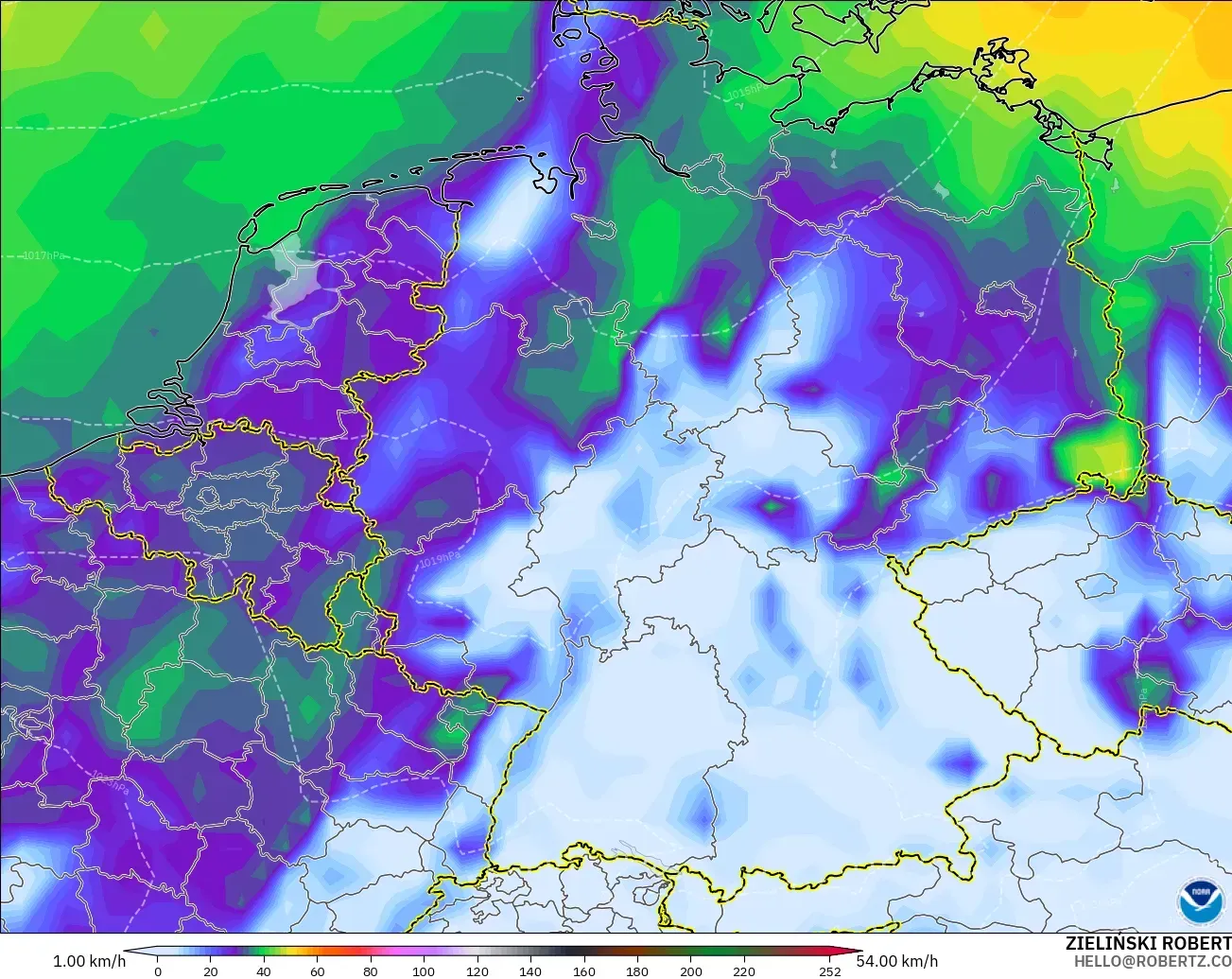 GFS modelo - Alemania, Ráfagas de viento