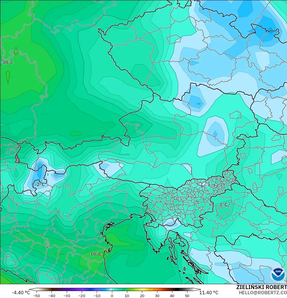 GFS modelo - Austria, Punto de rocío a 2 m