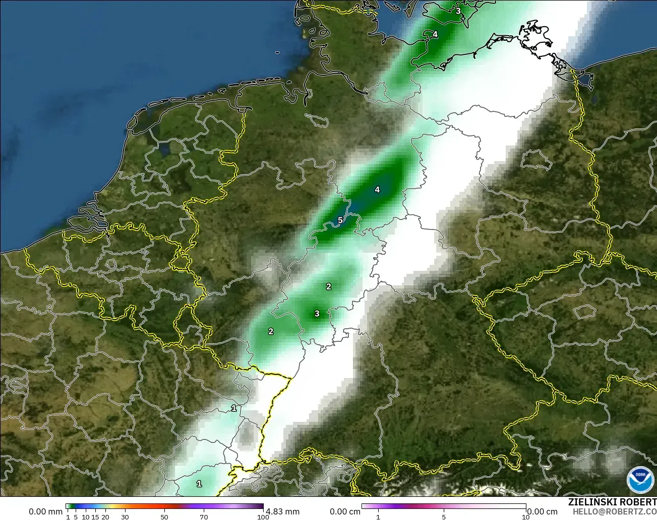 GFS modelo - Alemania, Precipitación, nubes y presión