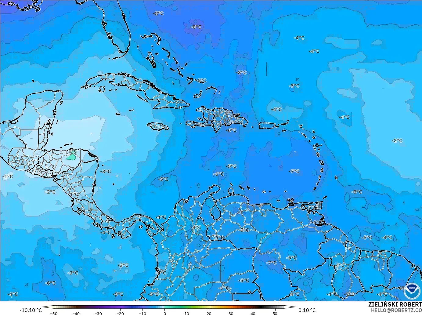 GFS modelo - Caribe, Temperatura a 500 hPa