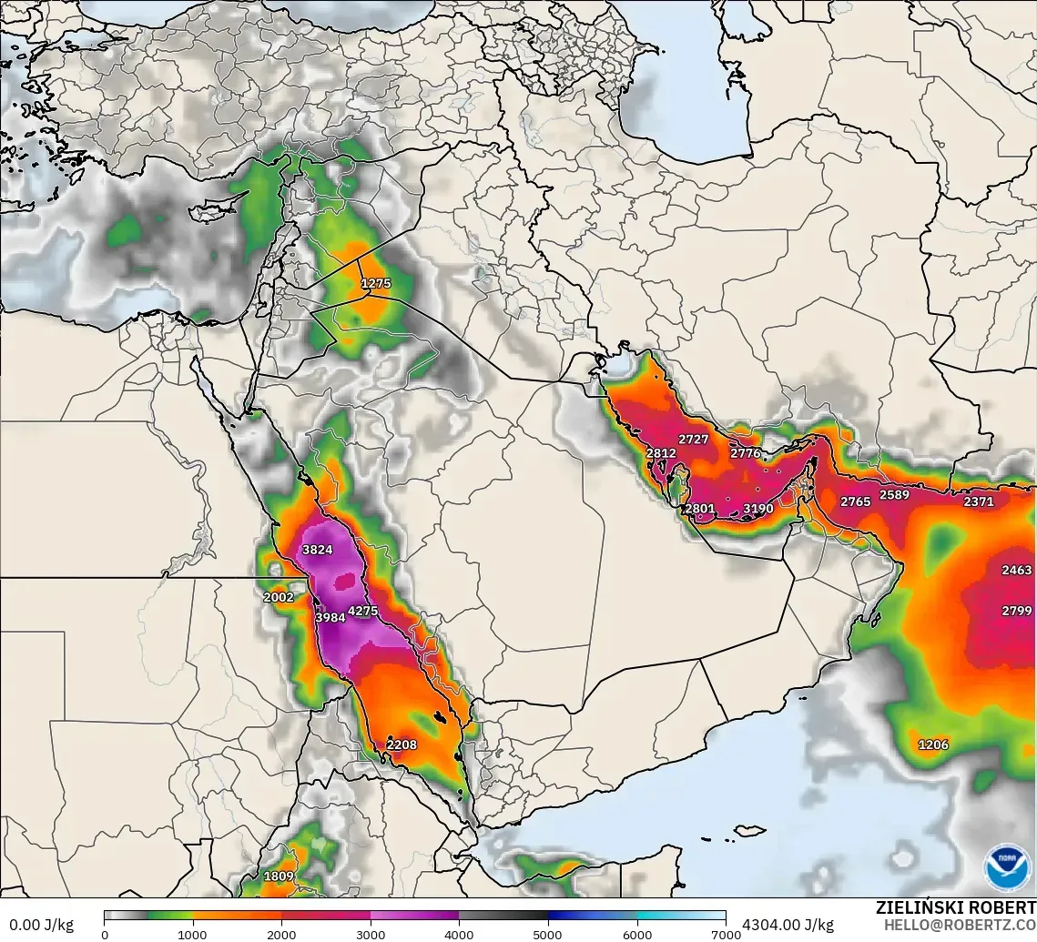 GFS modelo - Oriente Medio, CAPE
