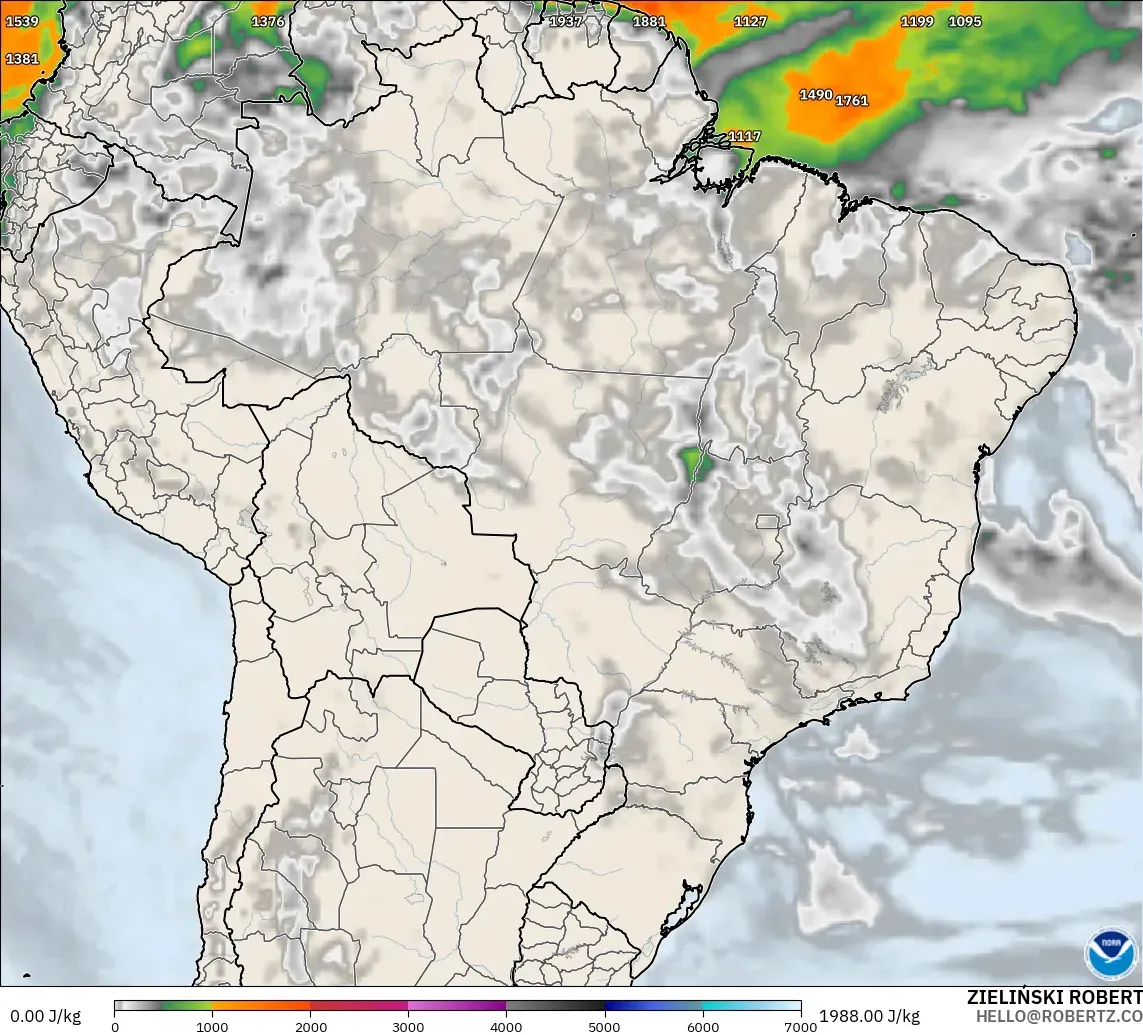 GFS modelo - Brasil, CAPE