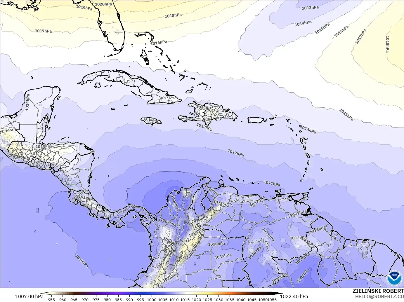 GFS modelo - Caribe, Presión