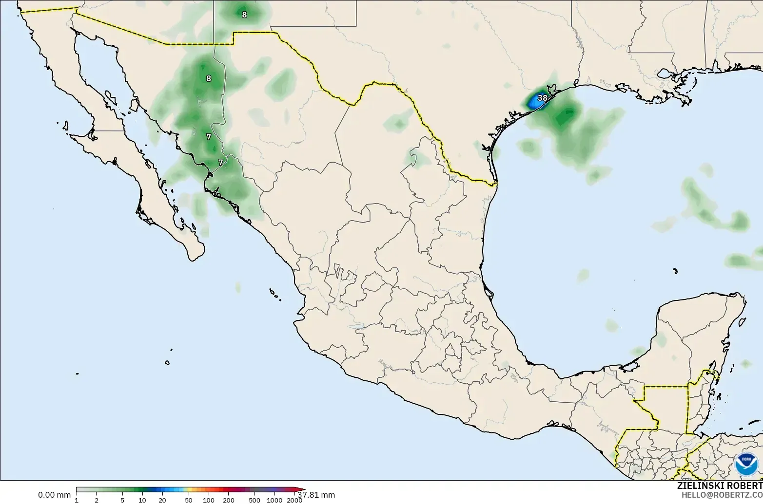 GFS modelo - México, Acumulación de precipitación