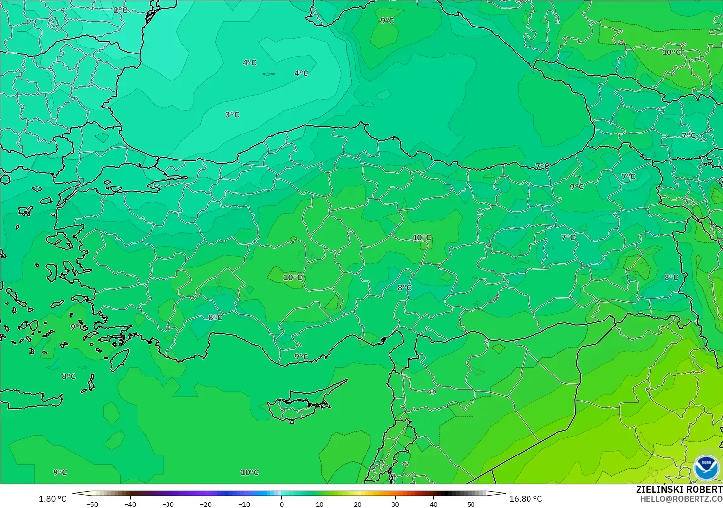 GFS modelo - Turquía, Temperatura a 850 hPa