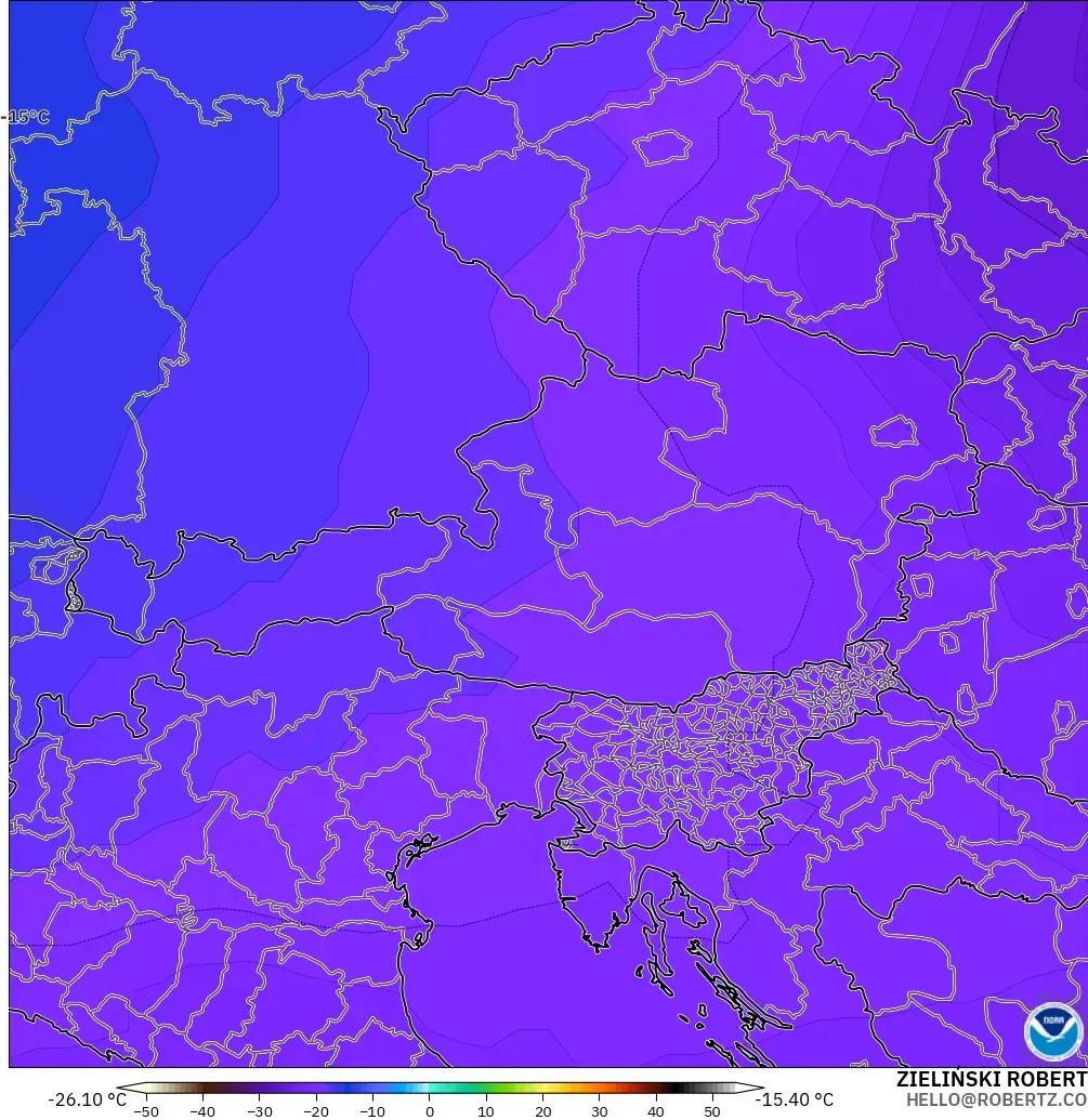 GFS modelo - Austria, Temperatura a 500 hPa
