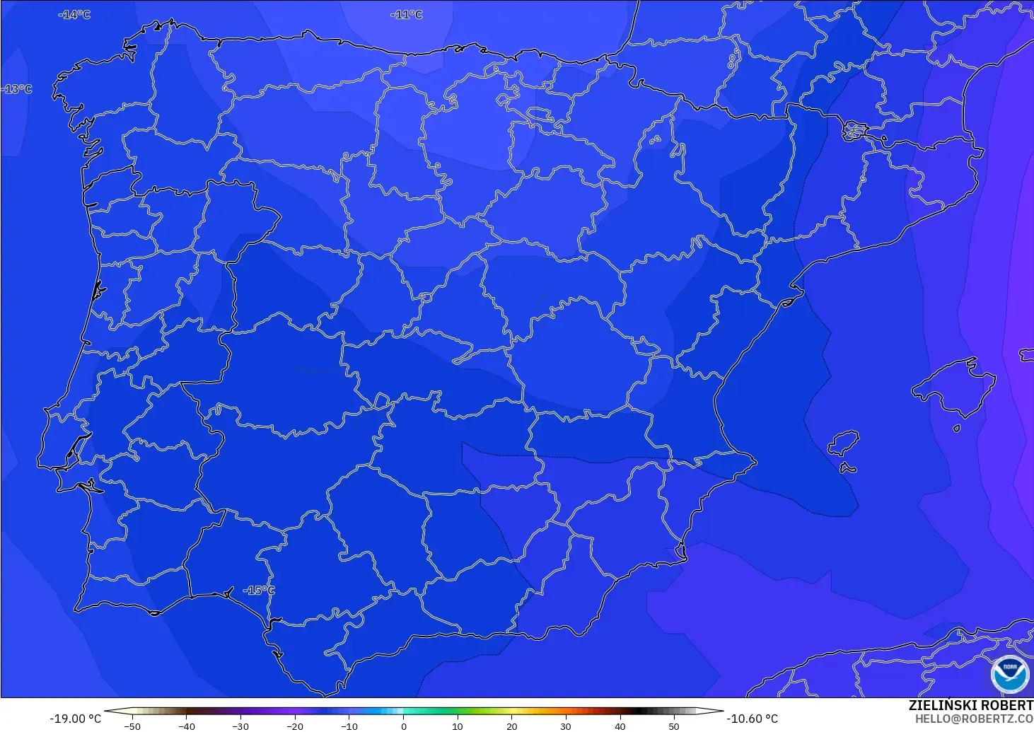 GFS modelo - España, Temperatura a 500 hPa