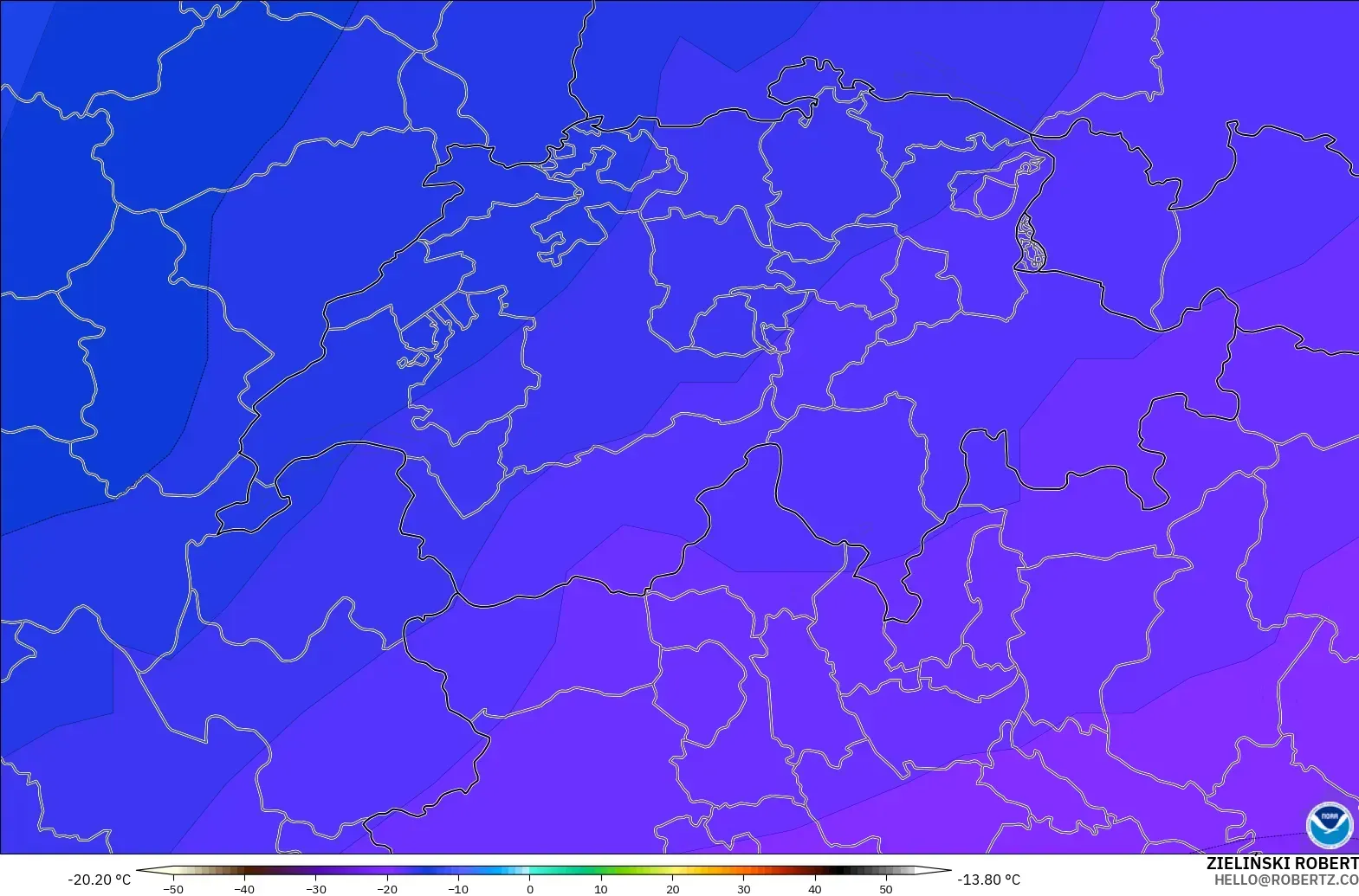GFS modelo - Suiza, Temperatura a 500 hPa
