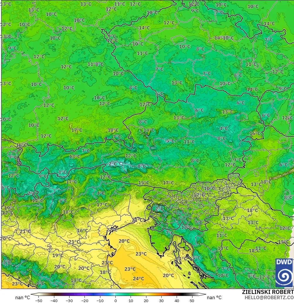 ICON Alemania 2 km modelo - Austria, Punto de rocío a 2 m