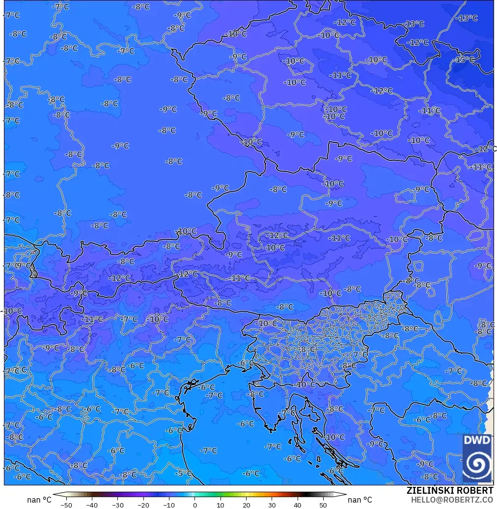 ICON Alemania 2 km modelo - Austria, Temperatura a 500 hPa