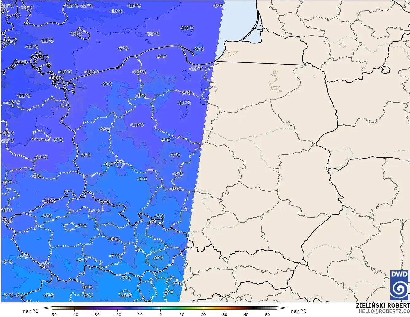 ICON Alemania 2 km modelo - Polonia, Temperatura a 500 hPa