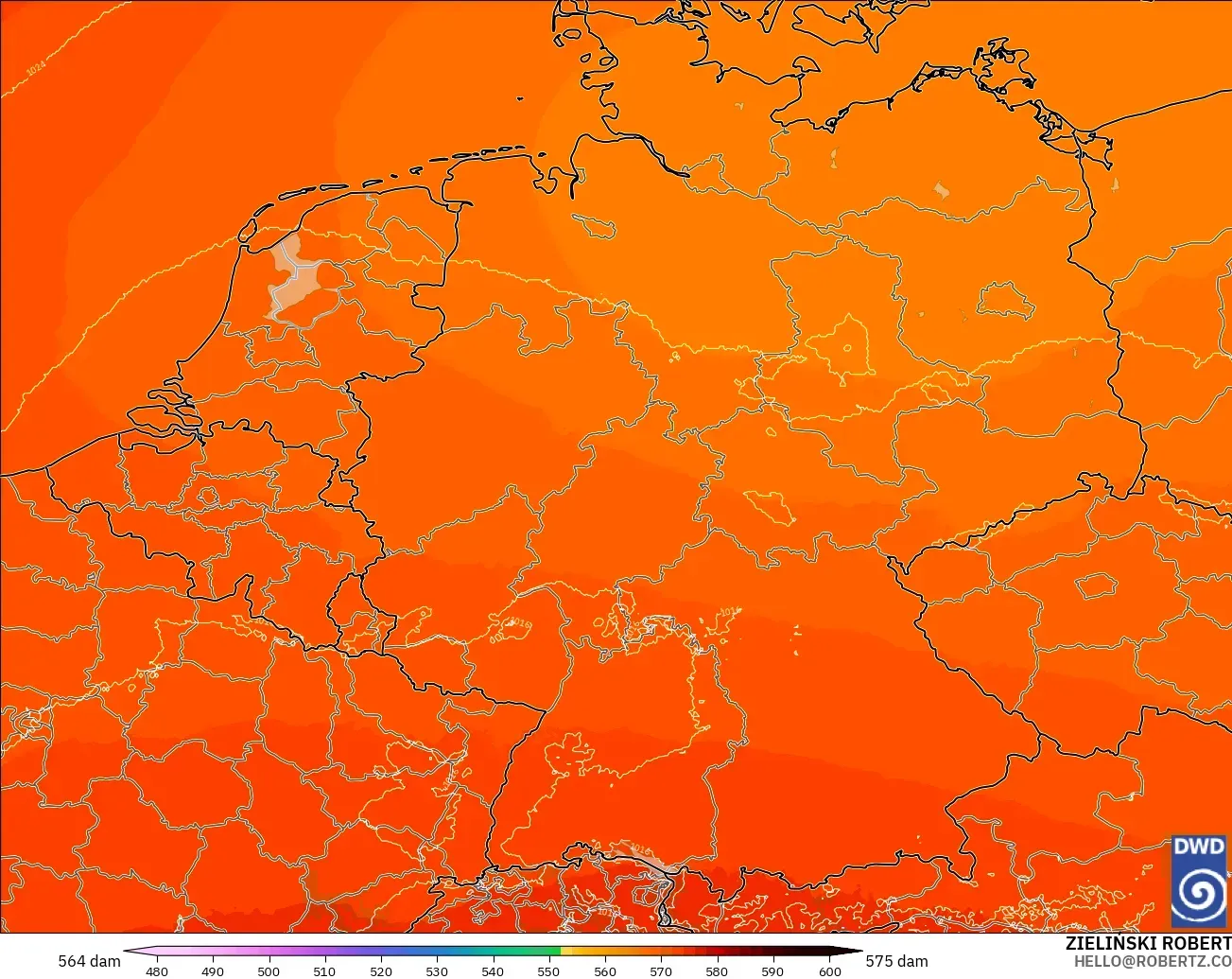 ICON Alemania 2 km modelo - Alemania, Altura geopotencial a 500 hPa