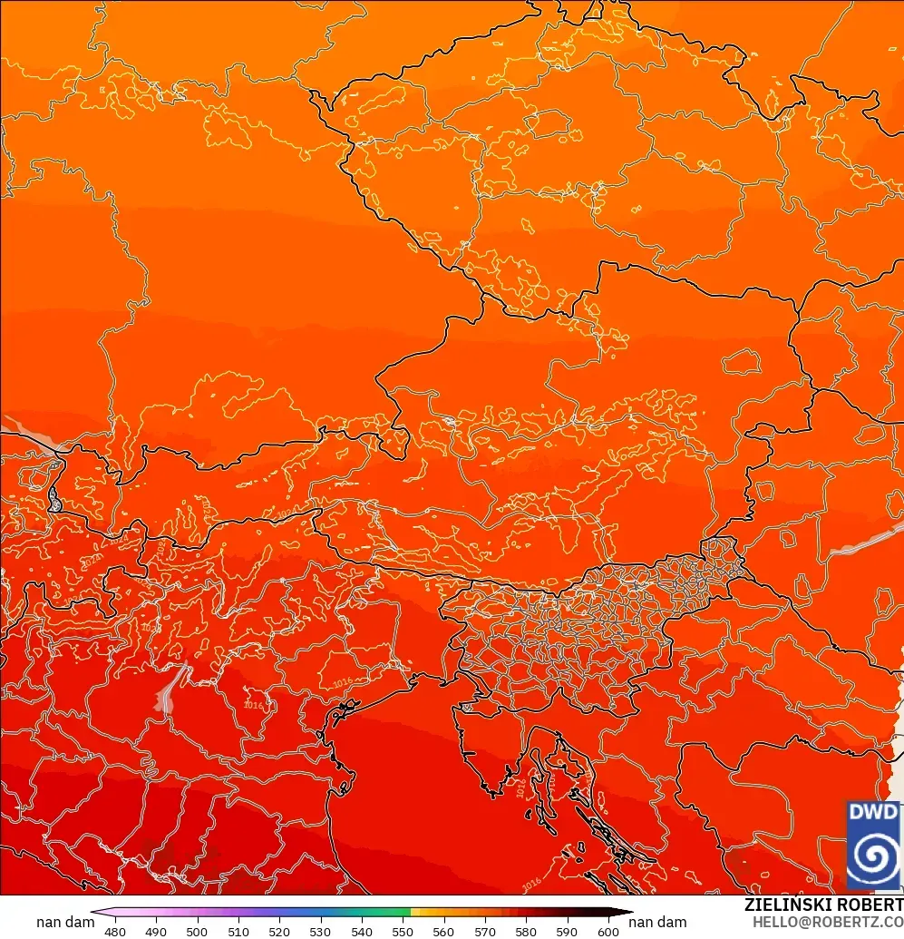 ICON Alemania 2 km modelo - Austria, Altura geopotencial a 500 hPa