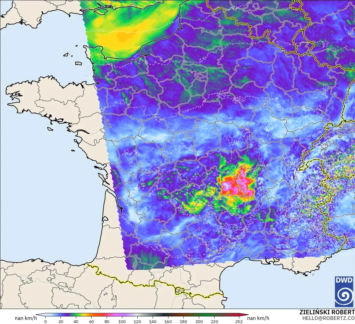 ICON Alemania 2 km modelo - Francia, Ráfagas de viento