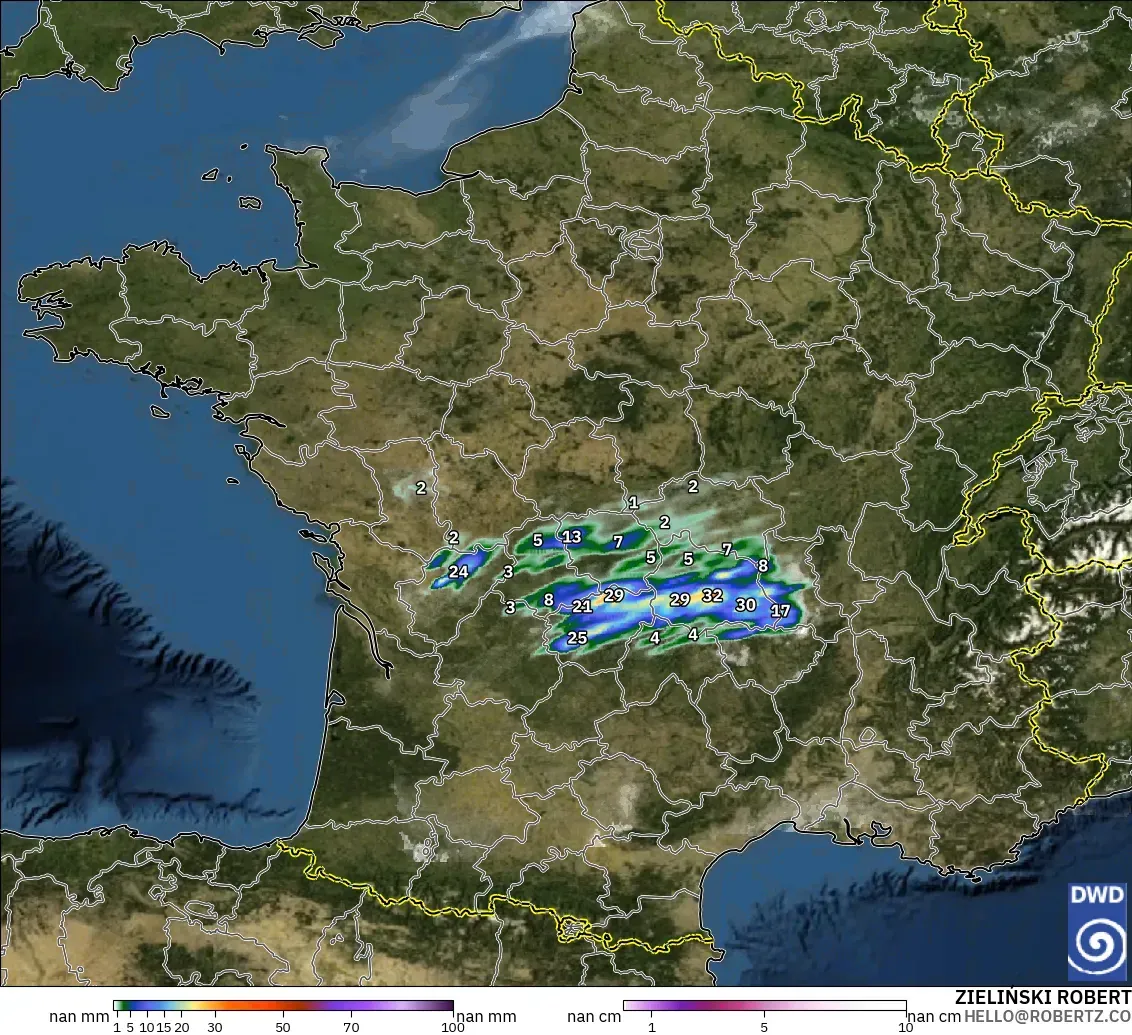 ICON Alemania 2 km modelo - Francia, Precipitación, nubes y presión