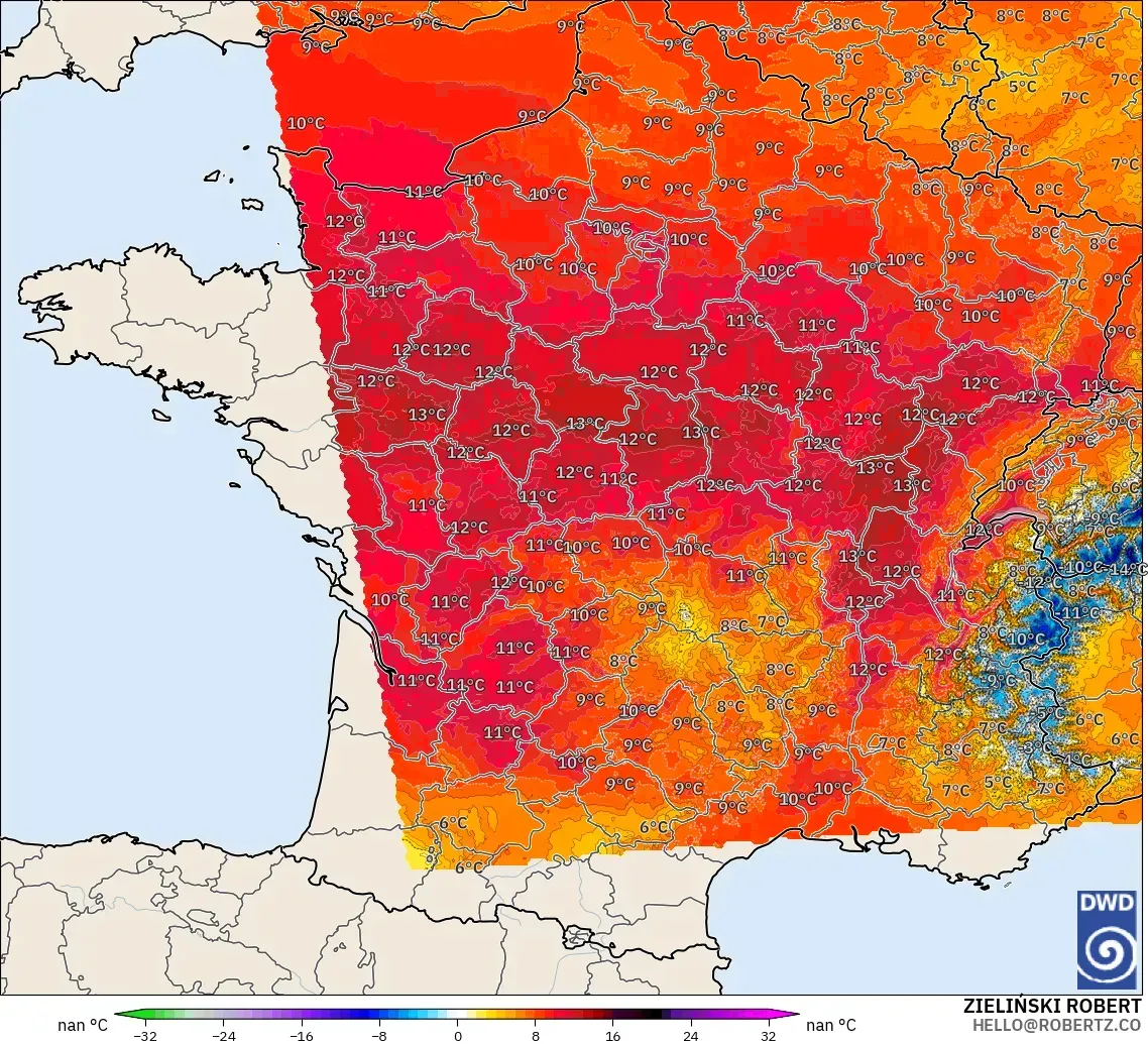 ICON Alemania 2 km modelo - Francia, Anomalía de temperatura a 850 hPa