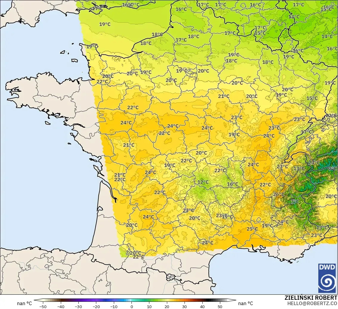 ICON Alemania 2 km modelo - Francia, Temperatura a 850 hPa