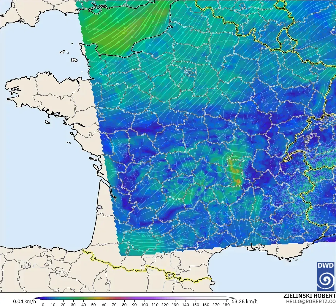 ICON Alemania 2 km modelo - Francia, Viento a 10 m