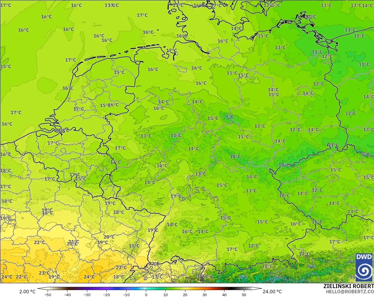 ICON Alemania 2 km modelo - Alemania, Temperatura a 850 hPa