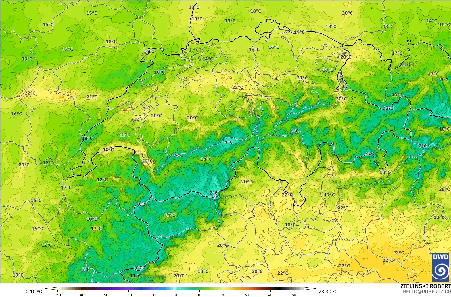 ICON Alemania 2 km modelo - Suiza, Punto de rocío a 2 m