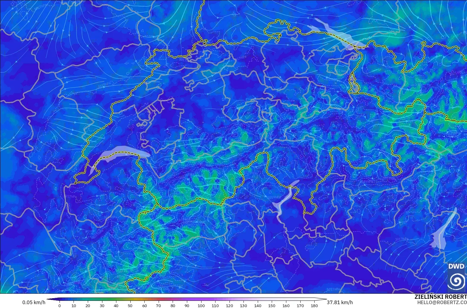 ICON Alemania 2 km modelo - Suiza, Viento a 10 m