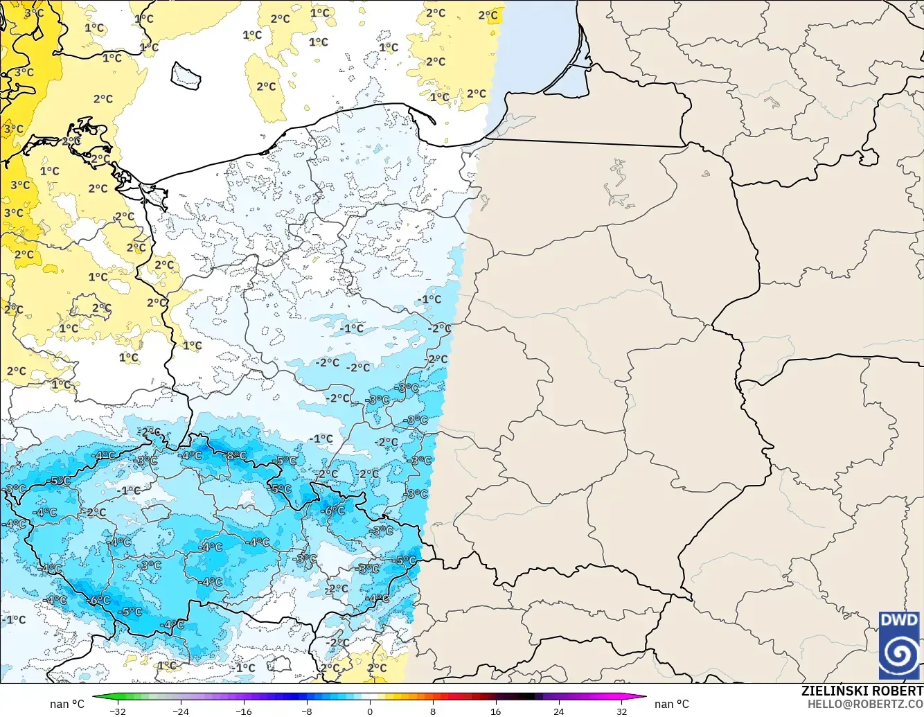 ICON Alemania 2 km modelo - Polonia, Anomalía de temperatura a 850 hPa