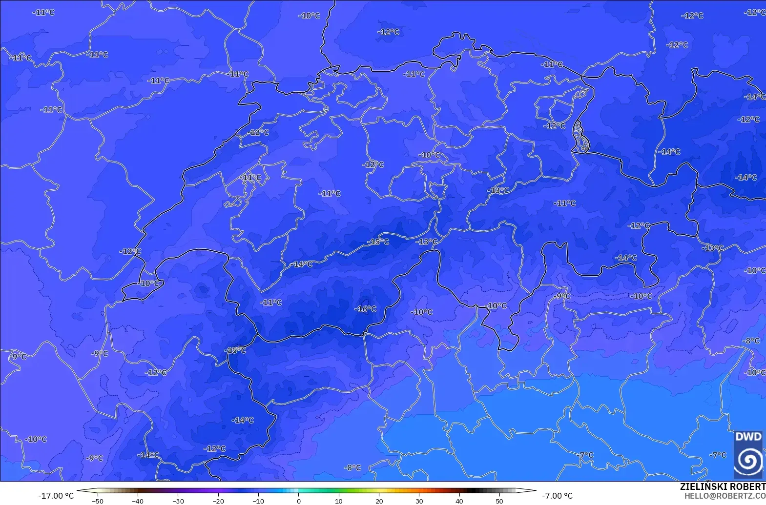 ICON Alemania 2 km modelo - Suiza, Temperatura a 500 hPa