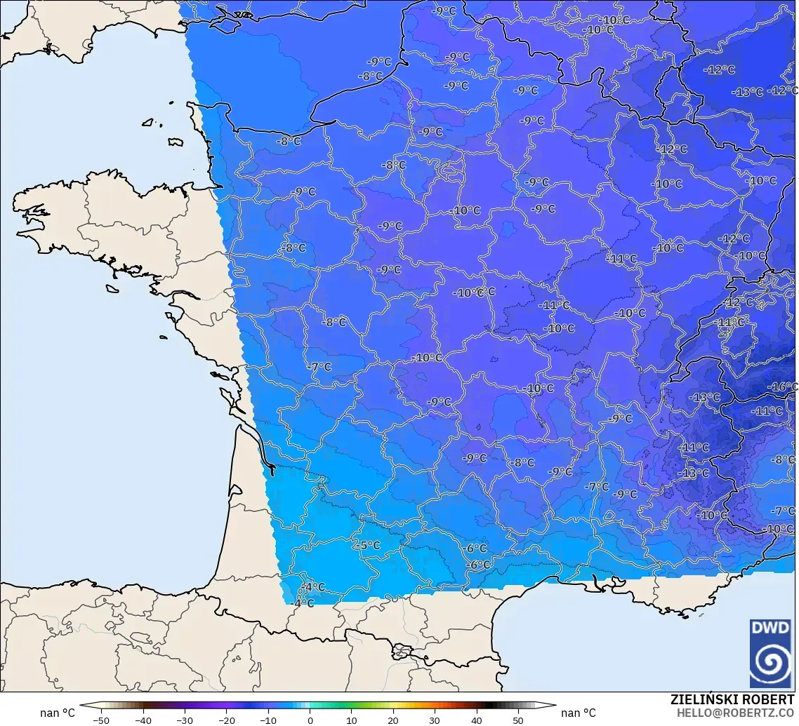 ICON Alemania 2 km modelo - Francia, Temperatura a 500 hPa
