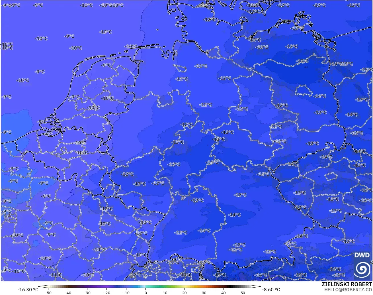 ICON Alemania 2 km modelo - Alemania, Temperatura a 500 hPa