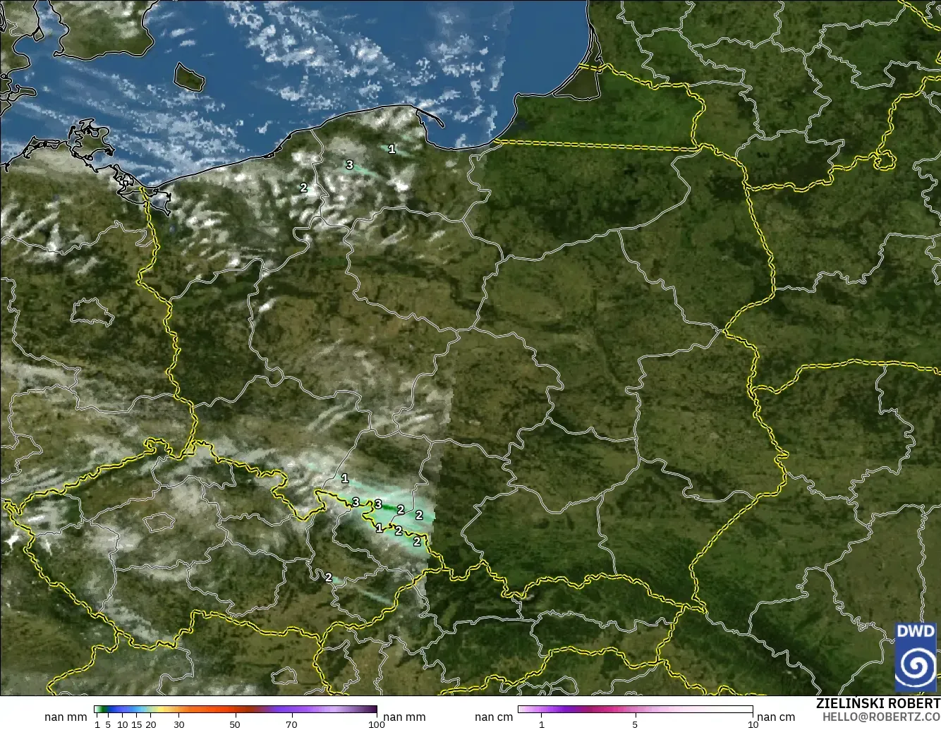 ICON Alemania 2 km modelo - Polonia, Precipitación, nubes y presión