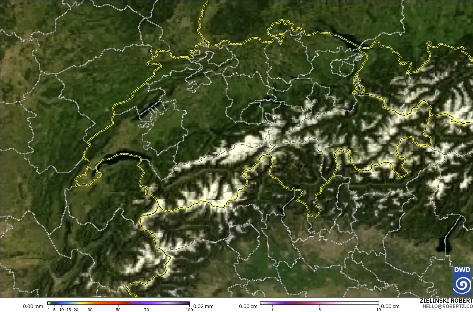 ICON Alemania 2 km modelo - Suiza, Precipitación, nubes y presión