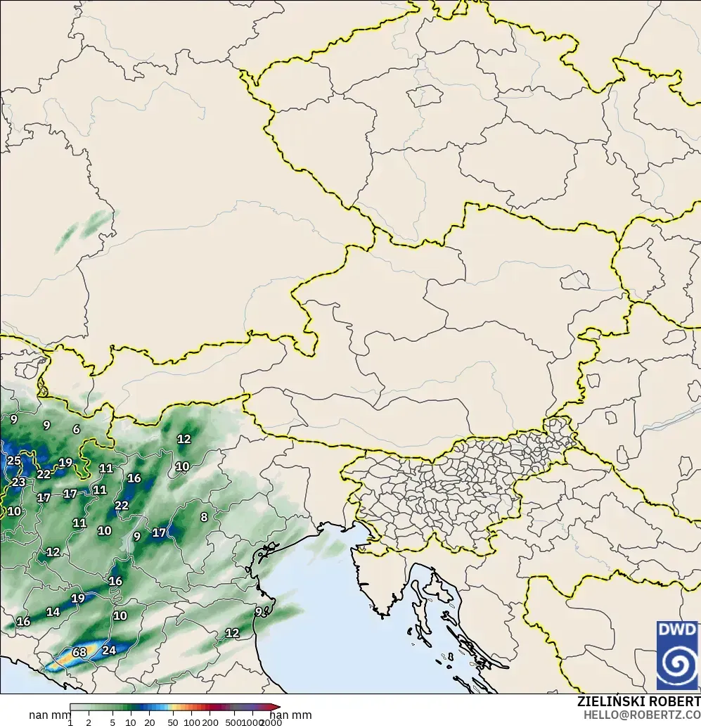 ICON Alemania 2 km modelo - Austria, Acumulación de precipitación