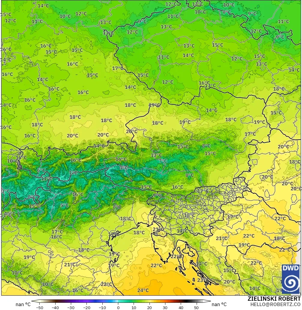 ICON Alemania 2 km modelo - Austria, Temperatura a 850 hPa