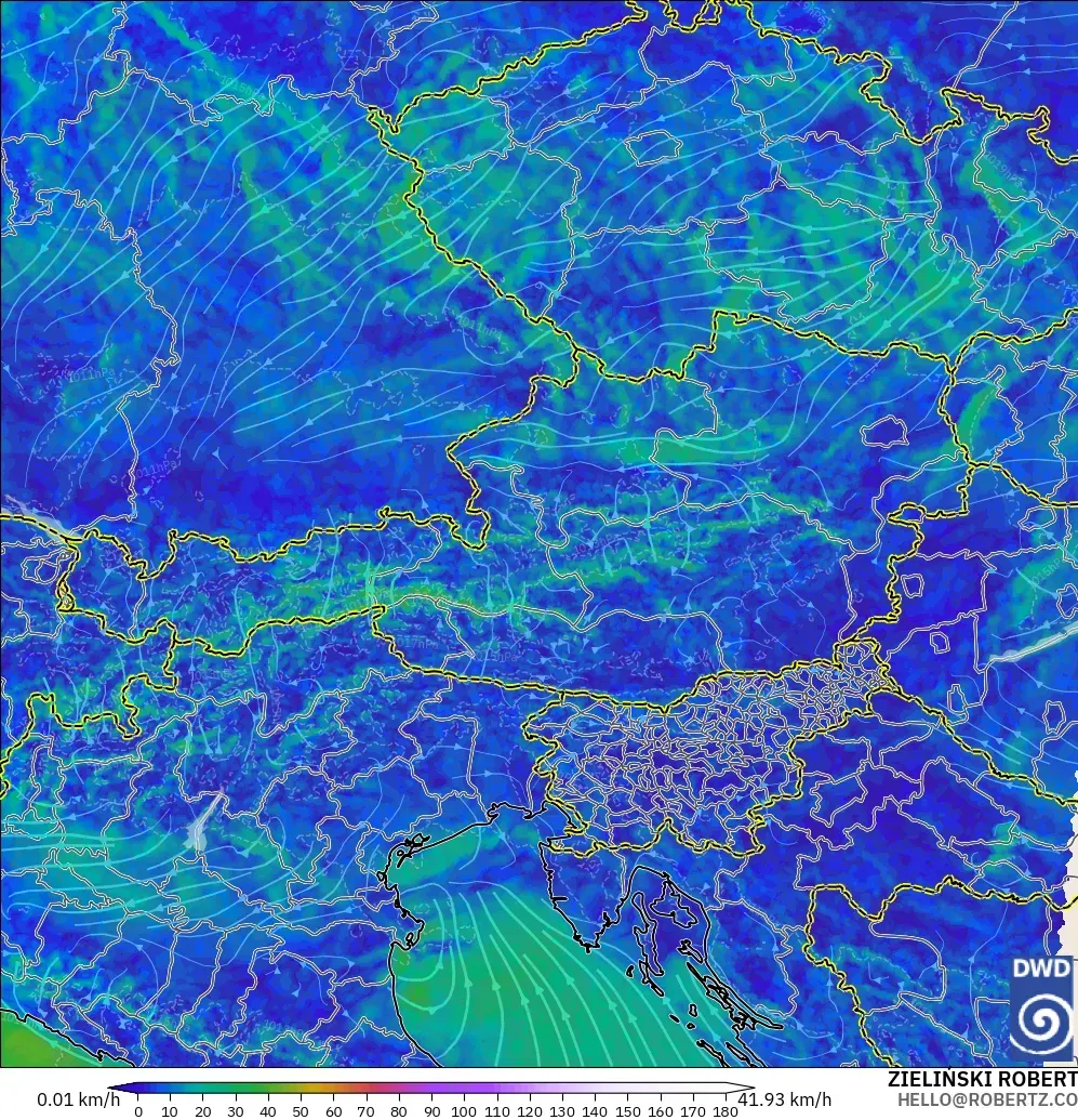 ICON Alemania 2 km modelo - Austria, Viento a 10 m