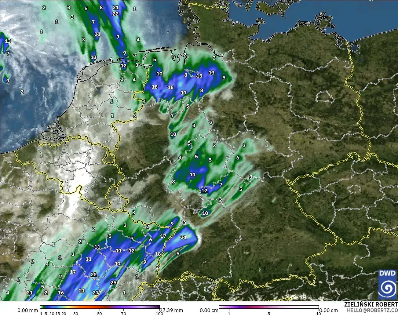 ICON Alemania 2 km modelo - Alemania, Precipitación, nubes y presión