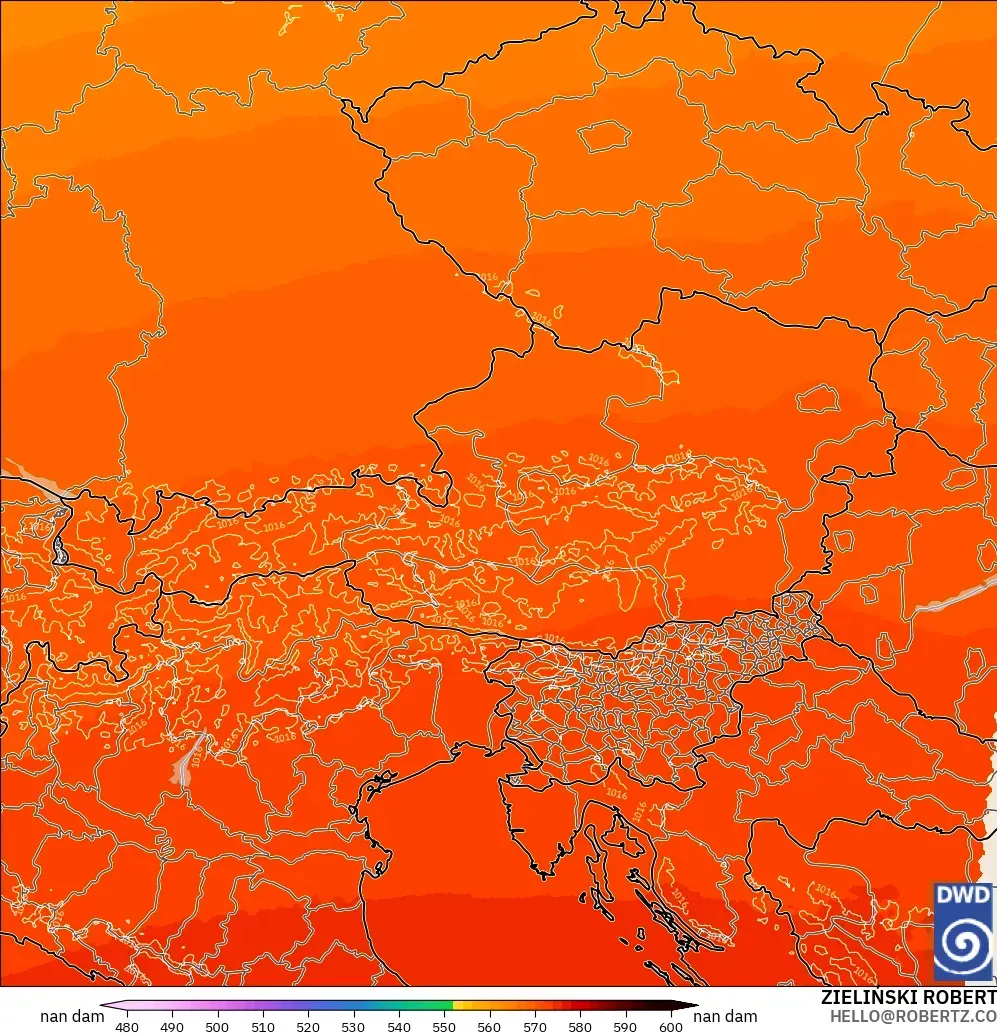 ICON Alemania 2 km modelo - Austria, Altura geopotencial a 500 hPa