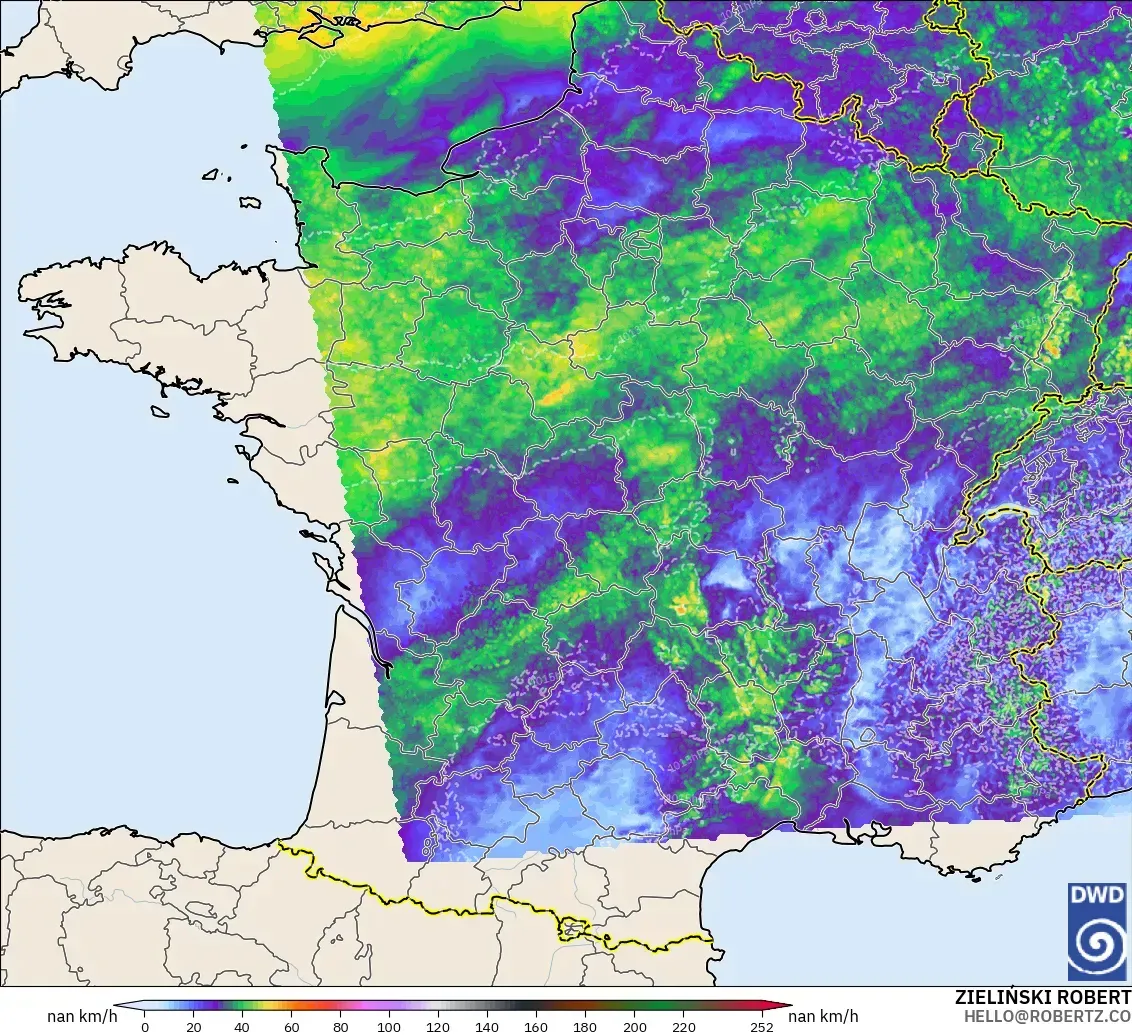 ICON Alemania 2 km modelo - Francia, Ráfagas de Viento Máximas