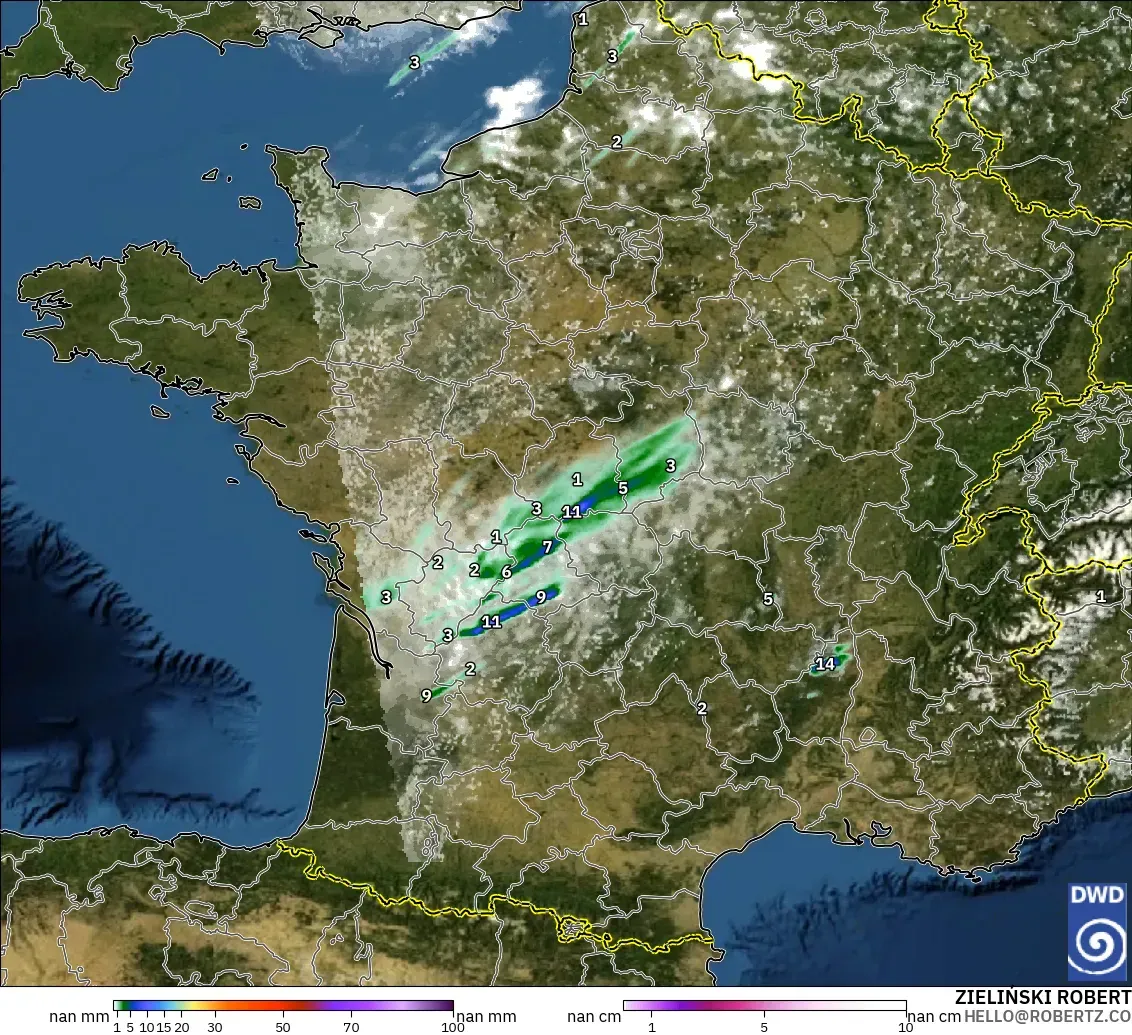 ICON Alemania 2 km modelo - Francia, Precipitación, nubes y presión