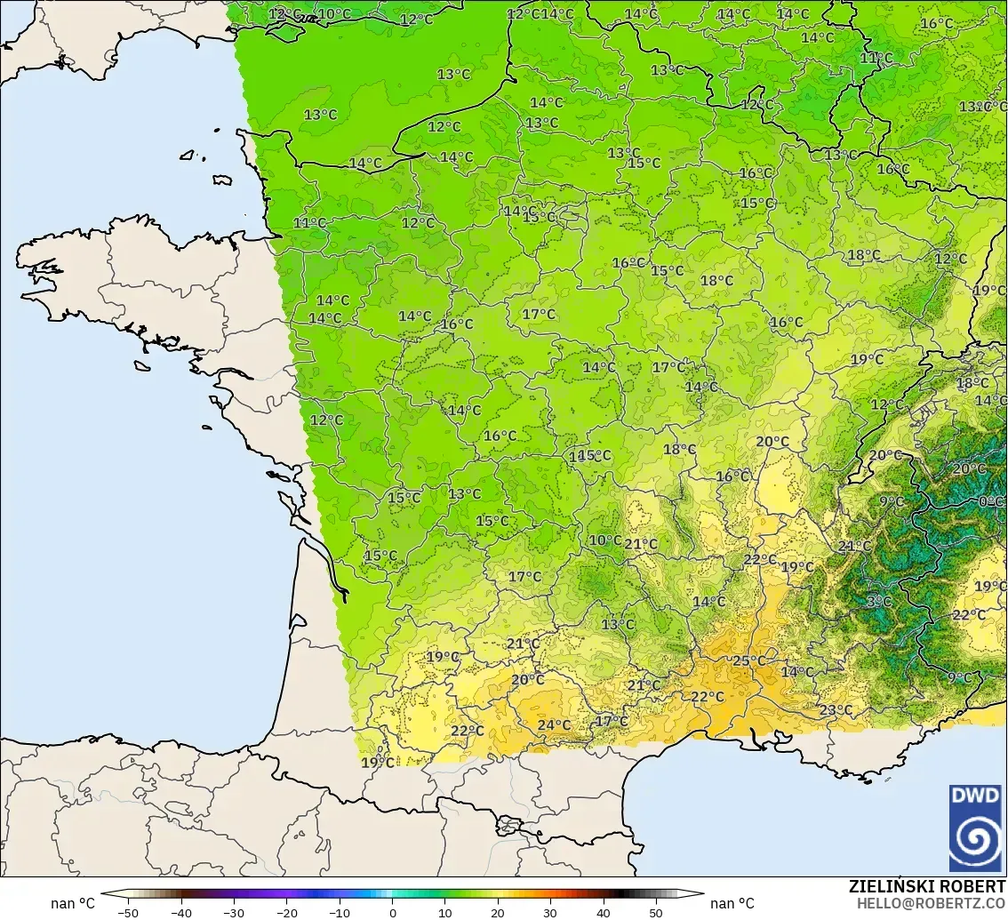 ICON Alemania 2 km modelo - Francia, Temperatura a 850 hPa