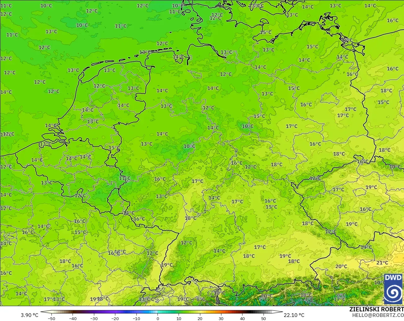 ICON Alemania 2 km modelo - Alemania, Temperatura a 850 hPa